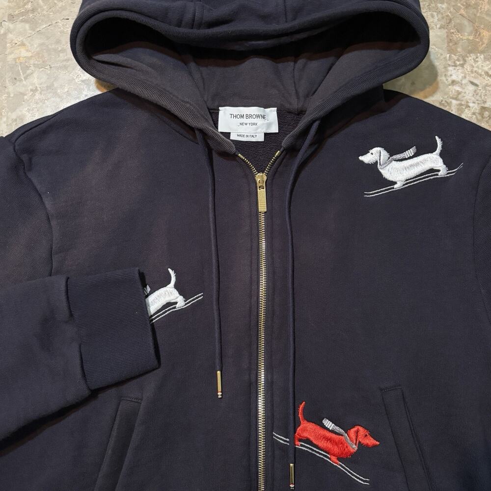 Thom Browne Hoodie Mens Medium 2 Blue Hector Ski Full Zip Cotton Terry Italy